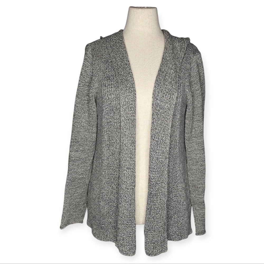 Eileen Fisher Gray Organic Cotton Hooded Open Cardigan L